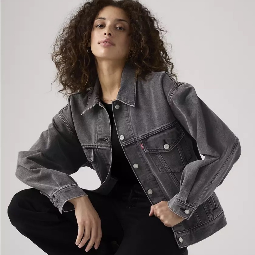 LEVI Strauss & Co Original Premium 90s Trucker Denim Jean Jacket Charcoal Sz XS
